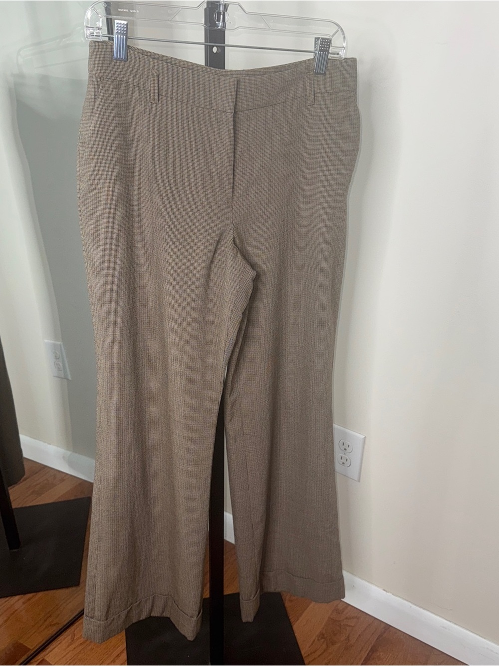 Loft Vintage Houndstooth Plaid Trouser Pants Brown Tan Size 6